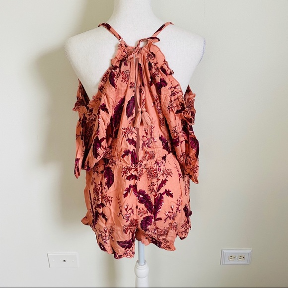 NWT TOPSHOP Pink Red Floral Cold Shoulder Romper Size Medium - Picture 7 of 11